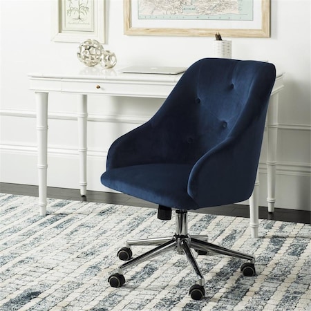 Safavieh Evelynn Tufted Velvet Chrome Leg Swivel Office Chair, Navy OCH4502B